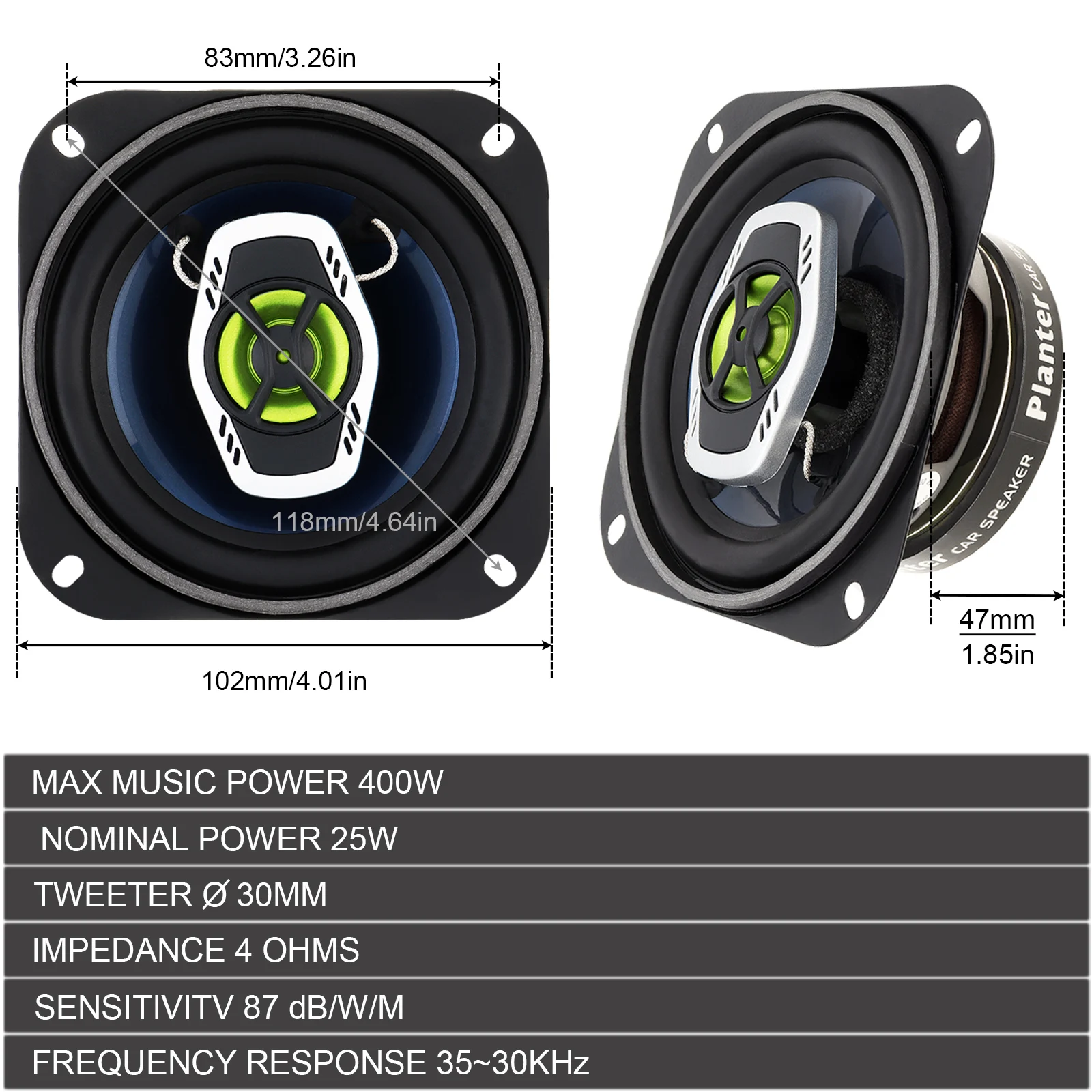 Altavoz coaxial 6,5″ 2 vías 600W para coche - imagen 2
