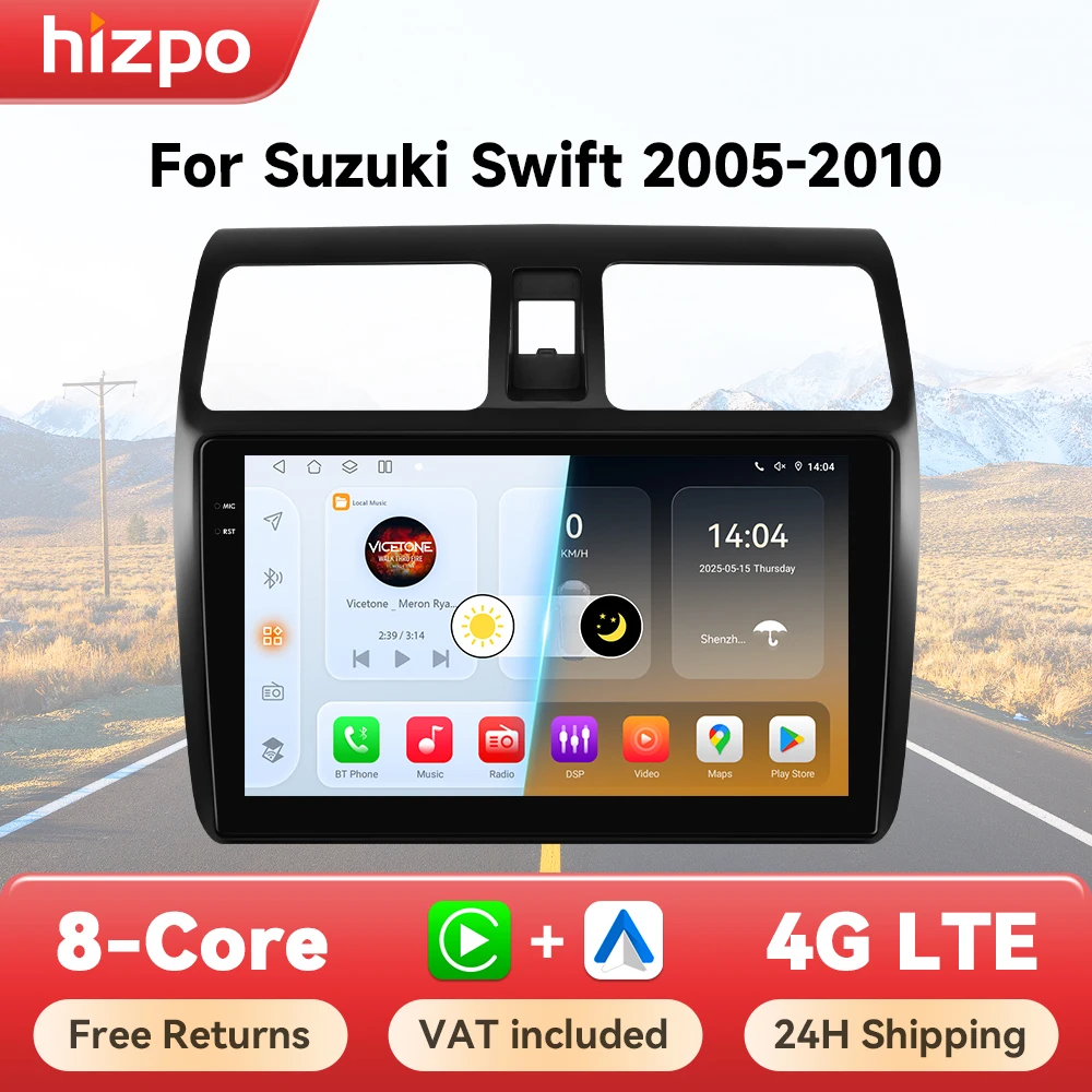 Hizpo Autoradio Android 2 Din Suzuki Swift 2005-2010 GPS CarPlay DSP