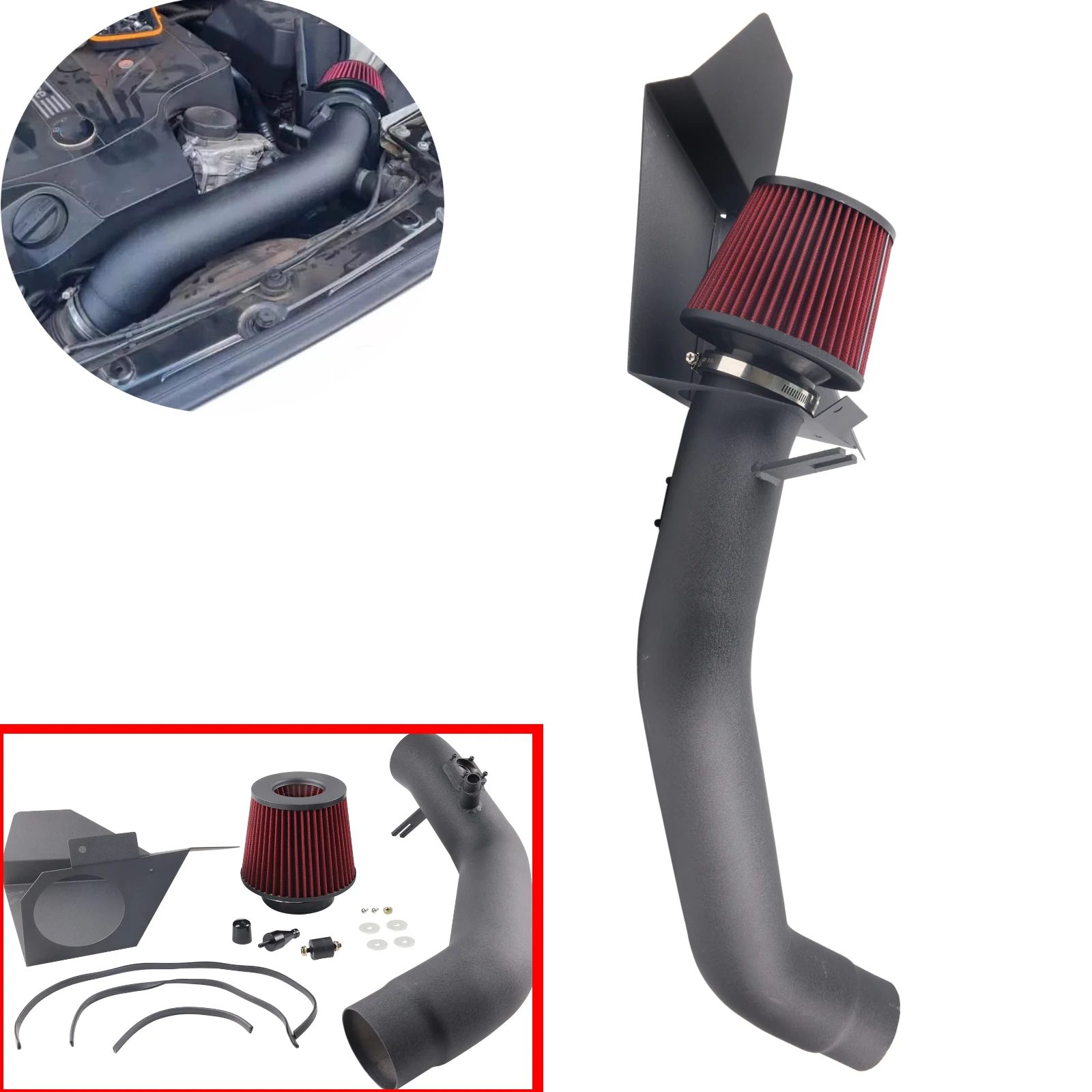 Kit de tubería de sistema de admisión de aire frío mejorado + protector térmico rojo para BMW 12-15 335i/14-16 435i M235i /16 M2 N55 3.0L Turbo