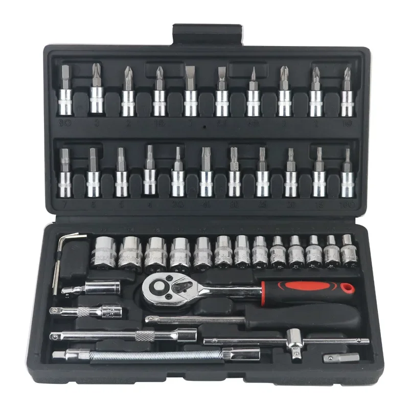 Juego llaves vaso 1/4" con trinquete y destornillador – 46 piezas herramientas coche - imagen 3