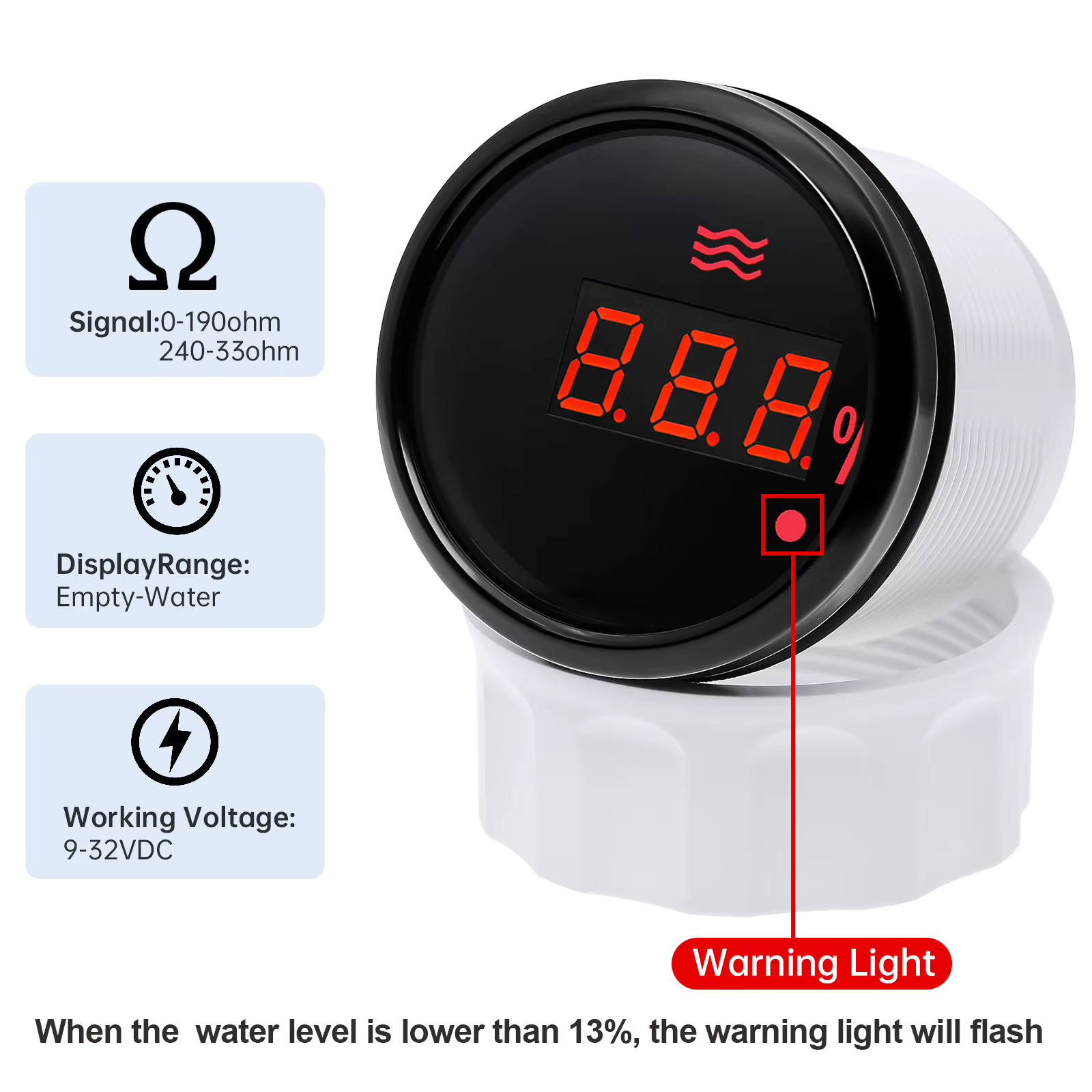 Indicador Nivel Agua 52mm Universal 12V/24V Alarma – Coche Camión Barco - imagen 4