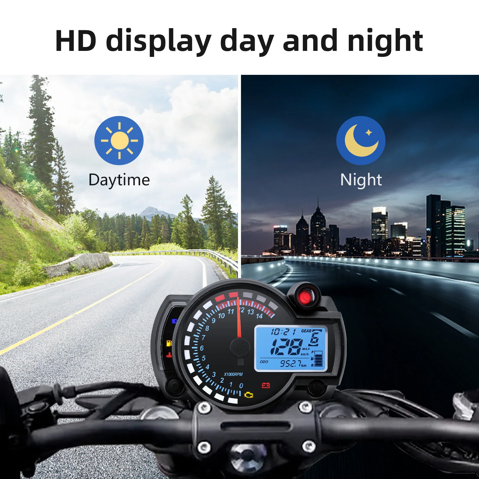 Velocímetro digital moto 7 colores – tacómetro, odómetro y medidor combustible - imagen 4