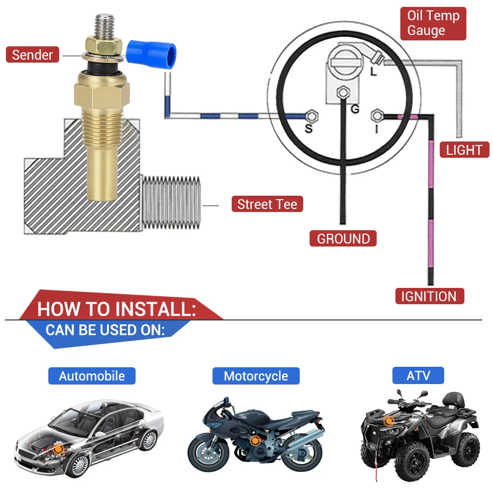 Sensor de temperatura de aceite WLR 1/8 NPT para competición 12 V - imagen 4