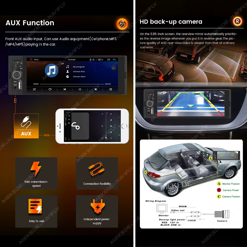 MEKEDE autorradio 1DIN 6,86" CarPlay Android Auto Bluetooth GPS - imagen 2
