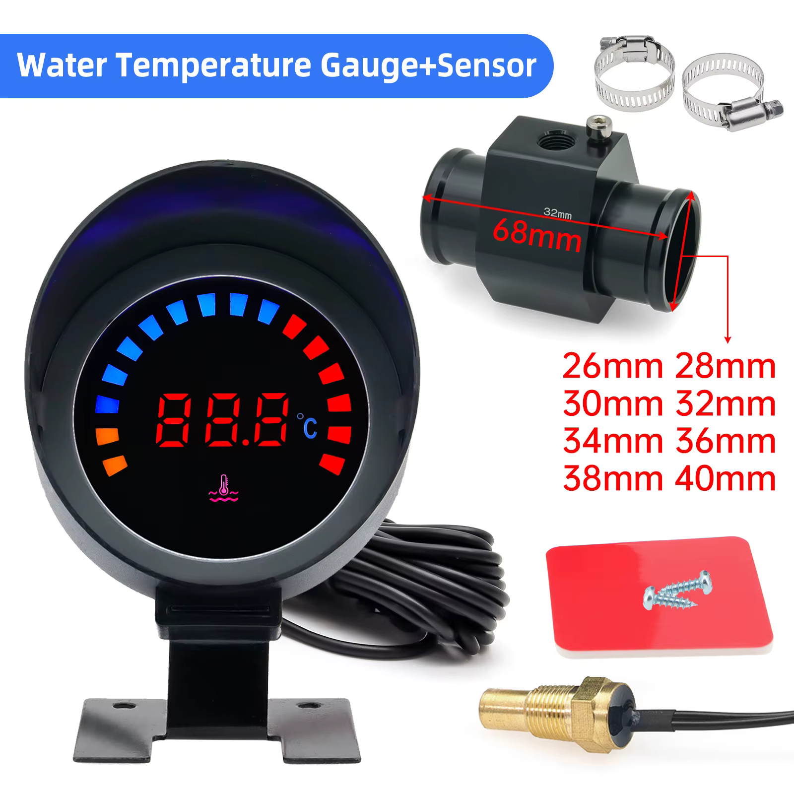 Medidor temperatura agua digital LCD 12-24V con sensor 10mm - imagen 5