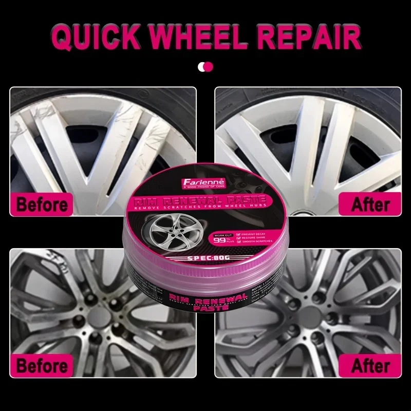 Kit de reparación de arañazos de cubo de rueda Universal, pasta de renovación de detalles de llanta, compuesto de pulido para el cuidado de las ruedas de coche, reparación de abolladuras sin rastro
