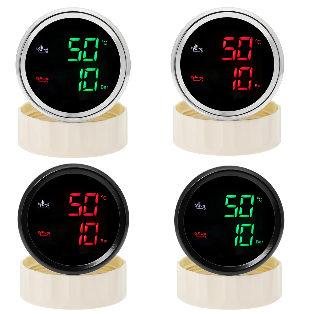 Reloj digital 2 en 1 de temperatura y presión de aceite 52 mm