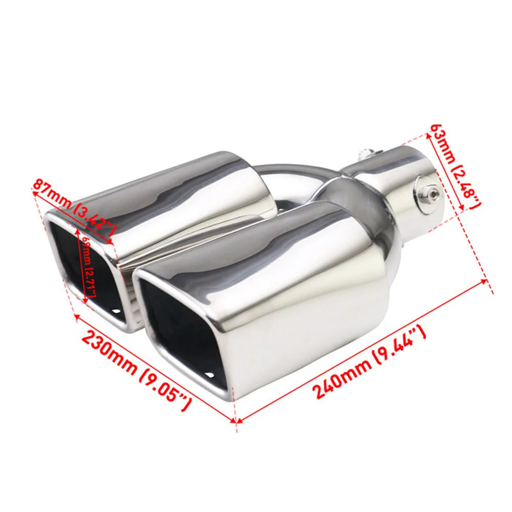 Punta de silenciador de escape cuadrado Universal para coche, tubo de cola doble de 63mm, piezas de automóvil modificadas, tubo recto - imagen 2