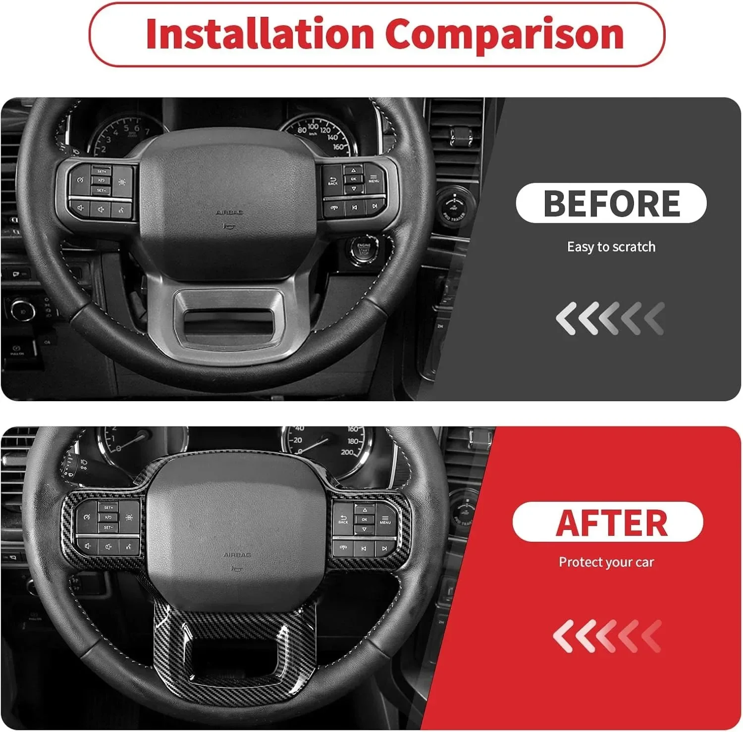 Funda de volante fibra de carbono con lentejuelas – Ford F-150 2021-2023 - imagen 2