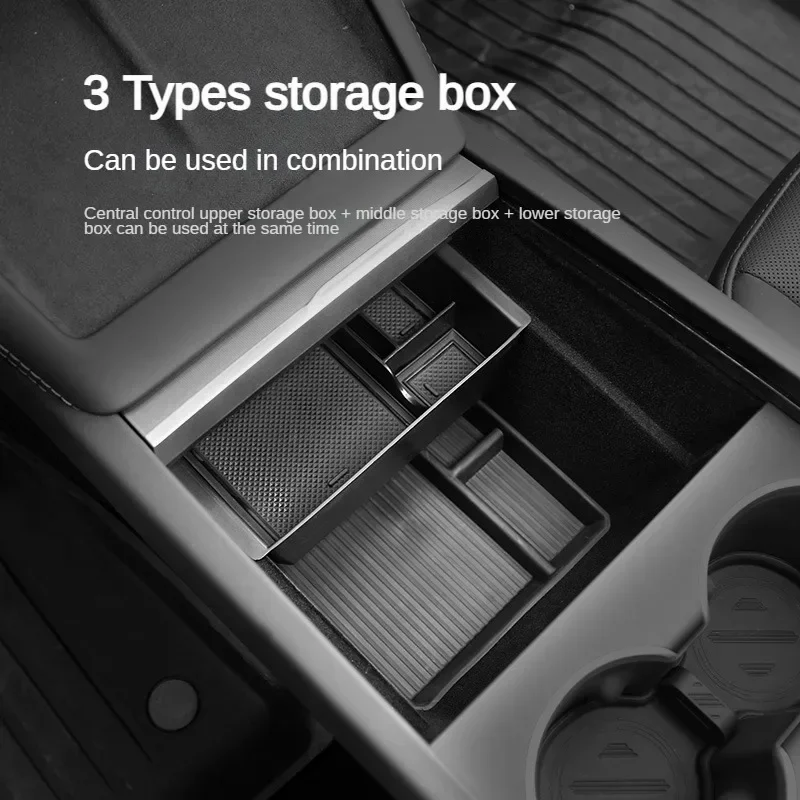 Reposabrazos central Tesla Model 3 Highland – caja almacenamiento flocado - imagen 3