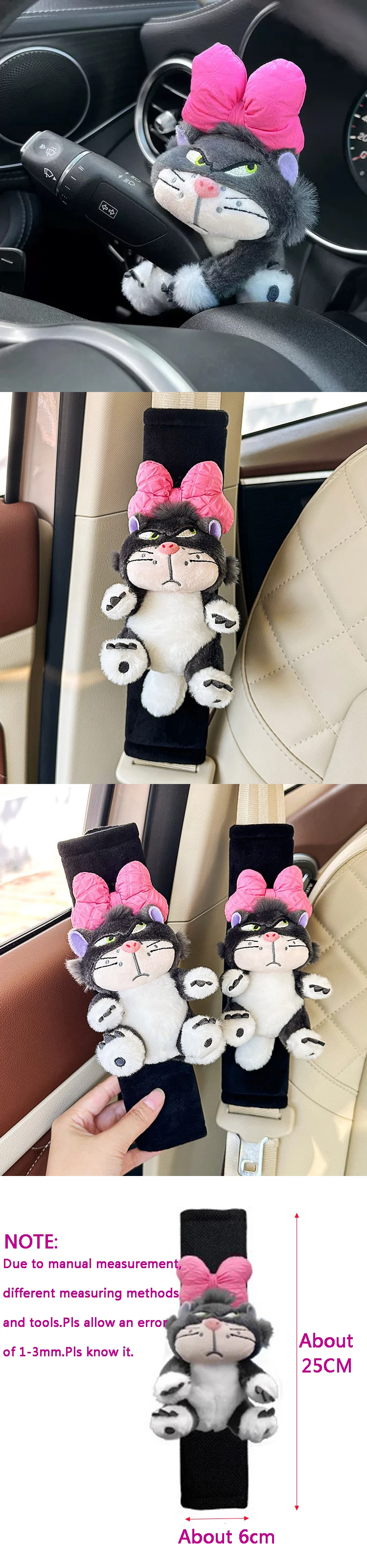 Funda de felpa con diseño de gato para cinturón de coche