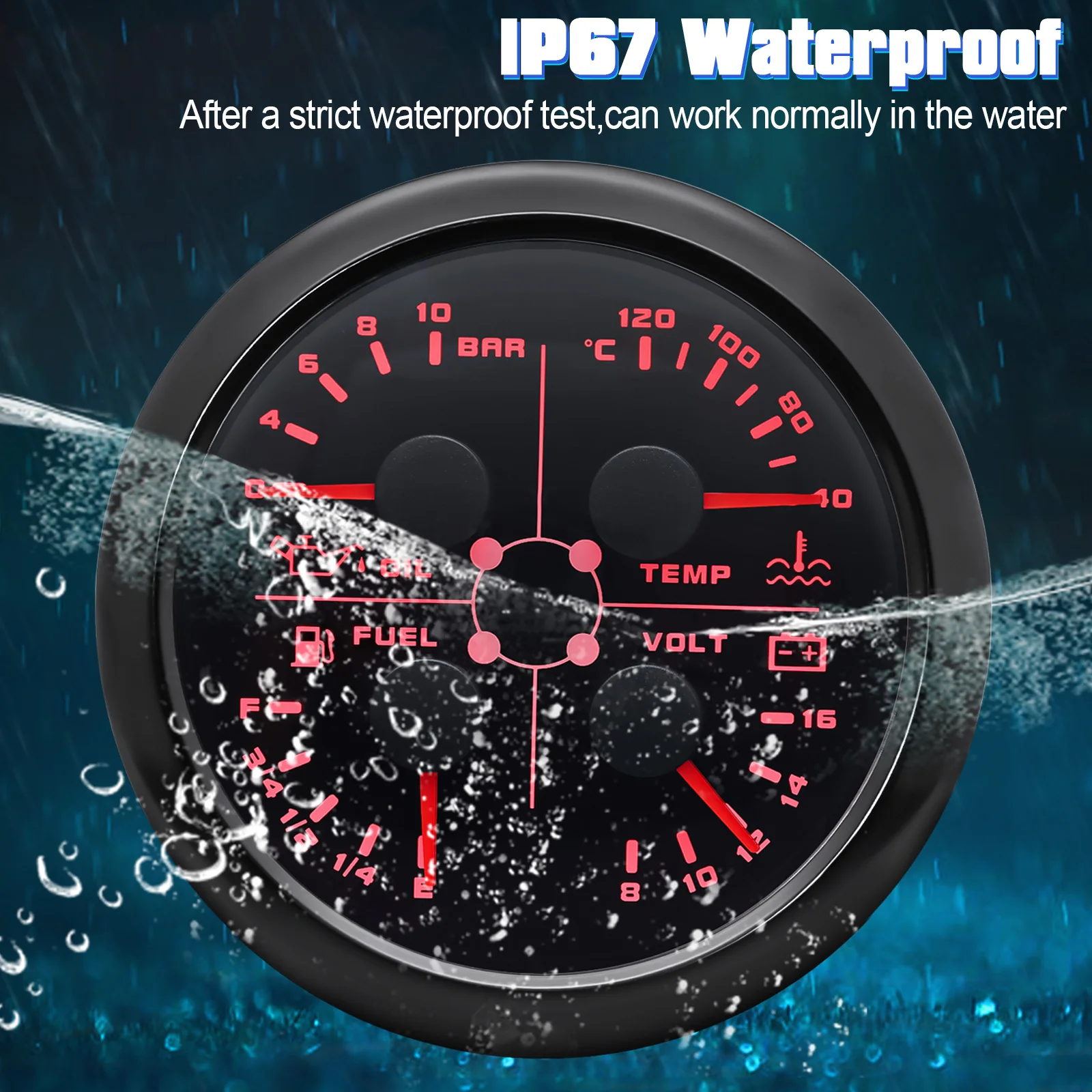 Indicador multifunción 4 en 1 para coche y barco, 85 mm, 12 V - imagen 3