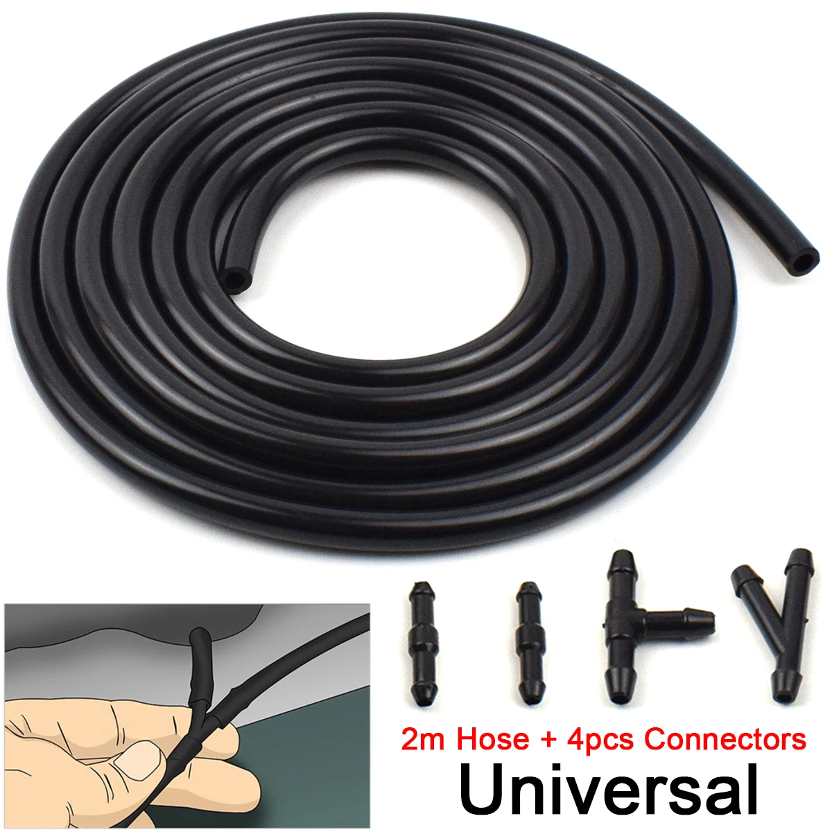 Tubo manguera lavaparabrisas universal 2m con boquillas y conector T