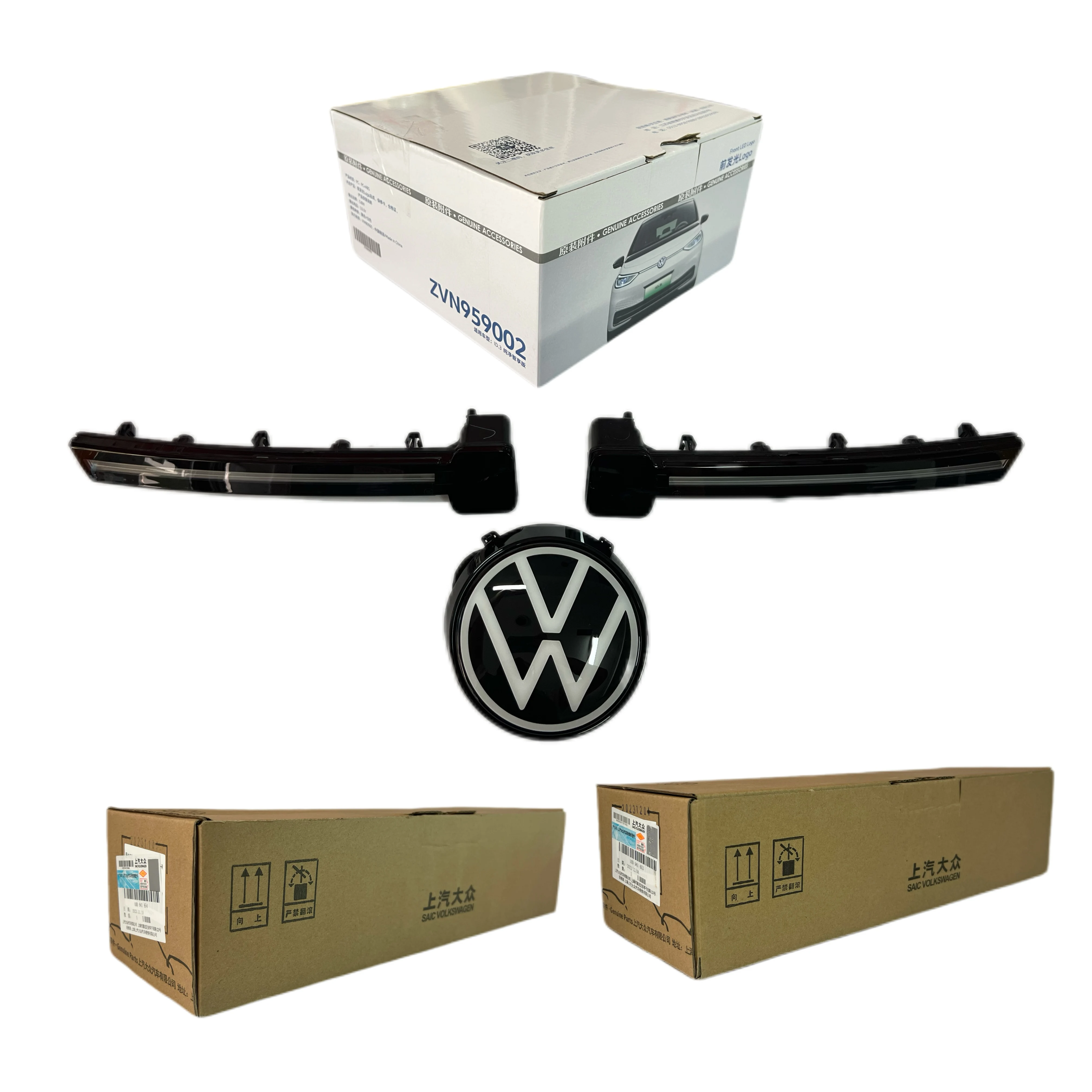 Detalle del logo de Volkswagen en la tira de luz
