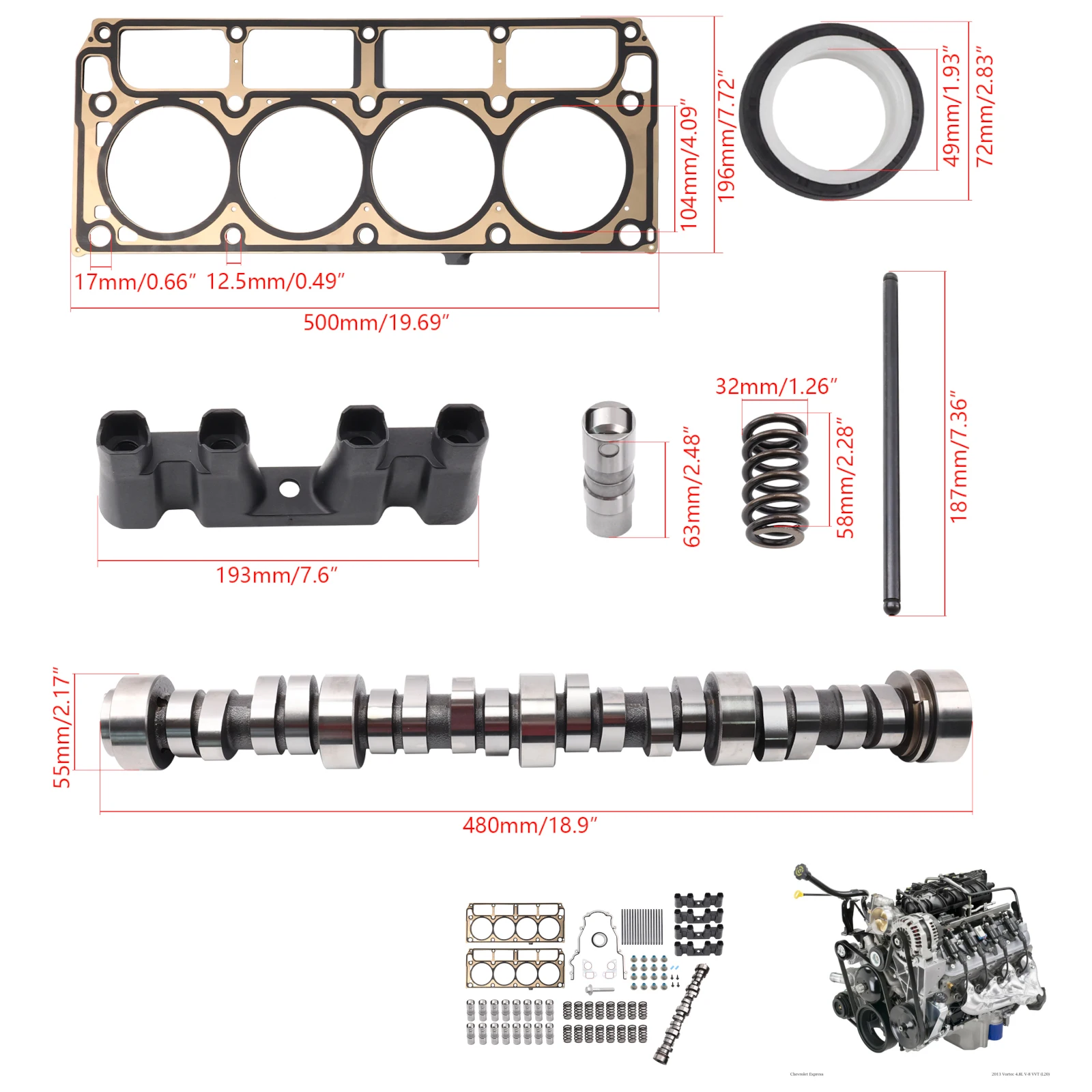 Kit árbol de levas para motor Chevy LS 4.8L 5.3L 5.7L (1999-2013)