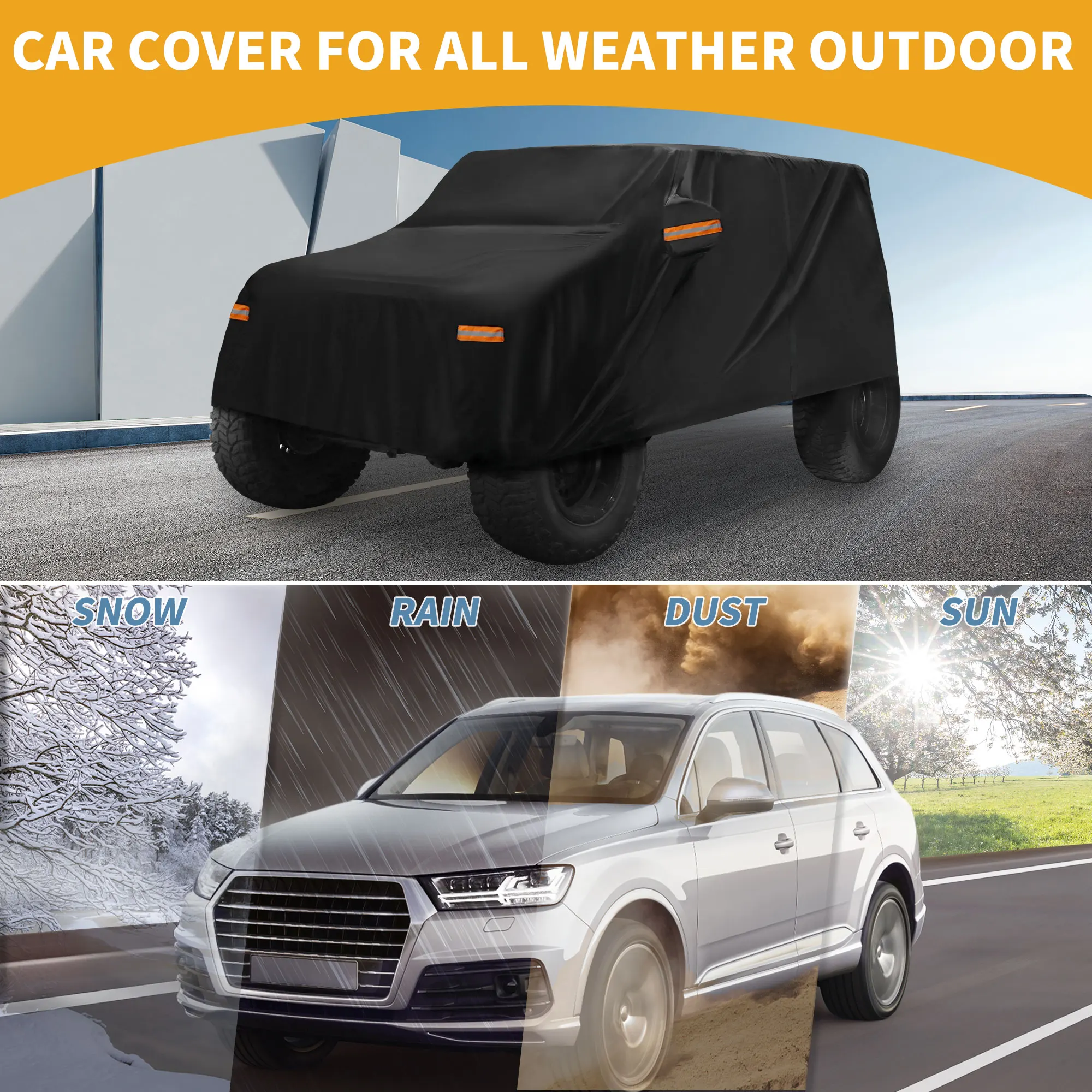 UXCELL Cubierta de coche impermeable para todo tipo de clima protección contra la lluvia cubierta exterior completa para Jeep Wrangler 2DR 190T-PU con tiras reflectantes - imagen 2