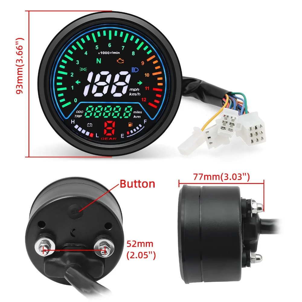 Tacómetro LED 12V con velocímetro para moto universal - imagen 5