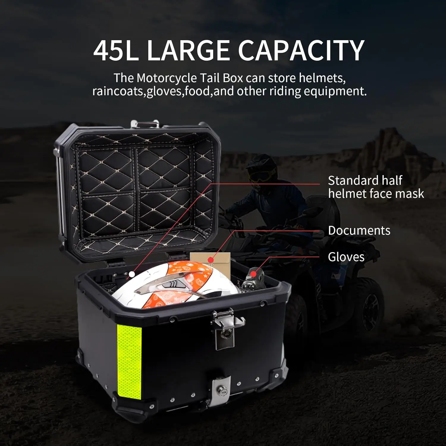Caja trasera impermeable para moto negra de aluminio - imagen 2