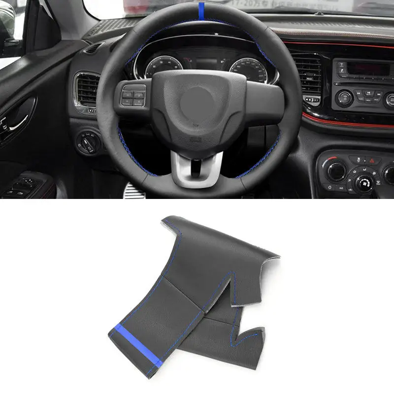 Funda volante Fiat Viaggio 2017 cosida a mano microfibra tira azul