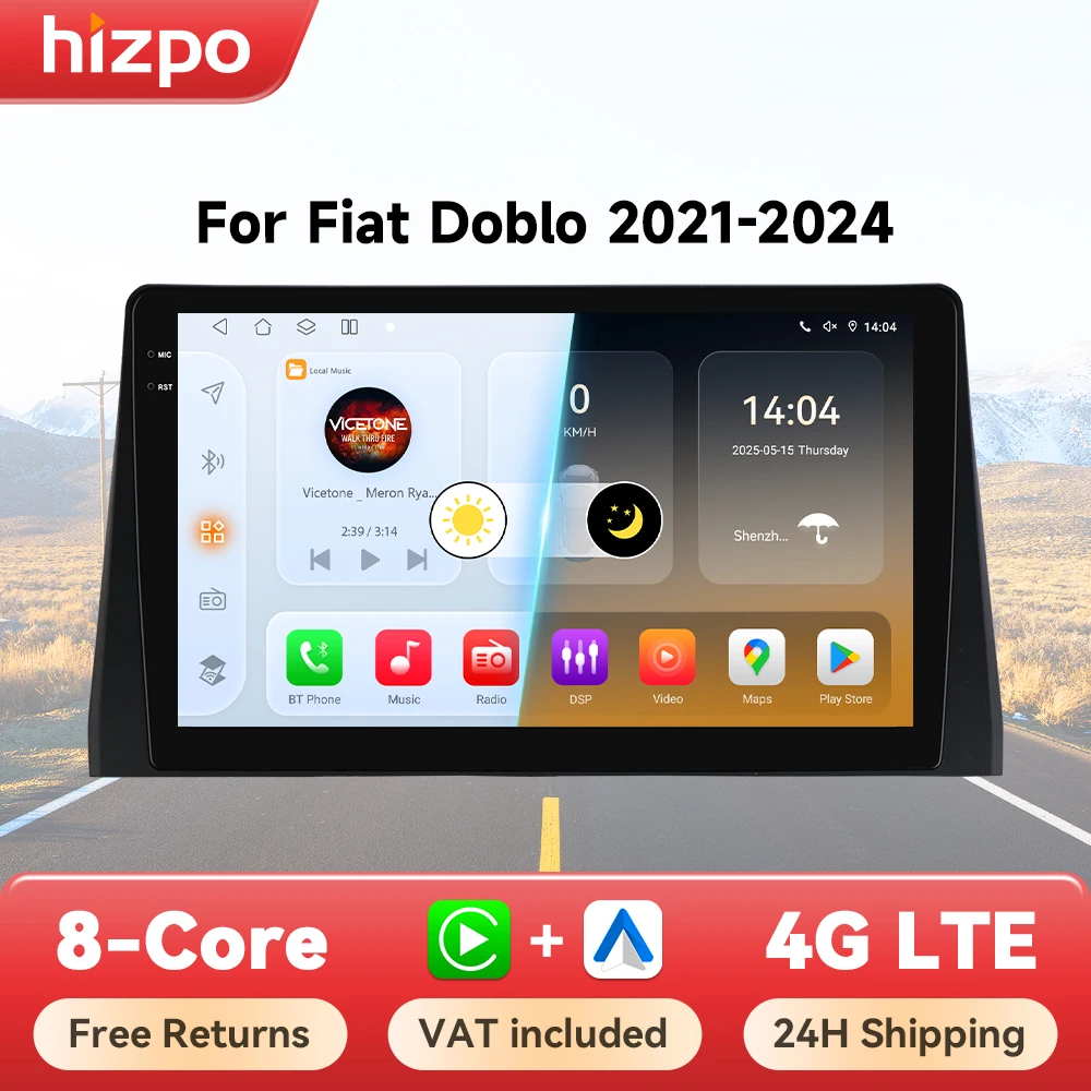 Radio Android Auto CarPlay Hizpo para Fiat Doblo 2021-2024 multimedia