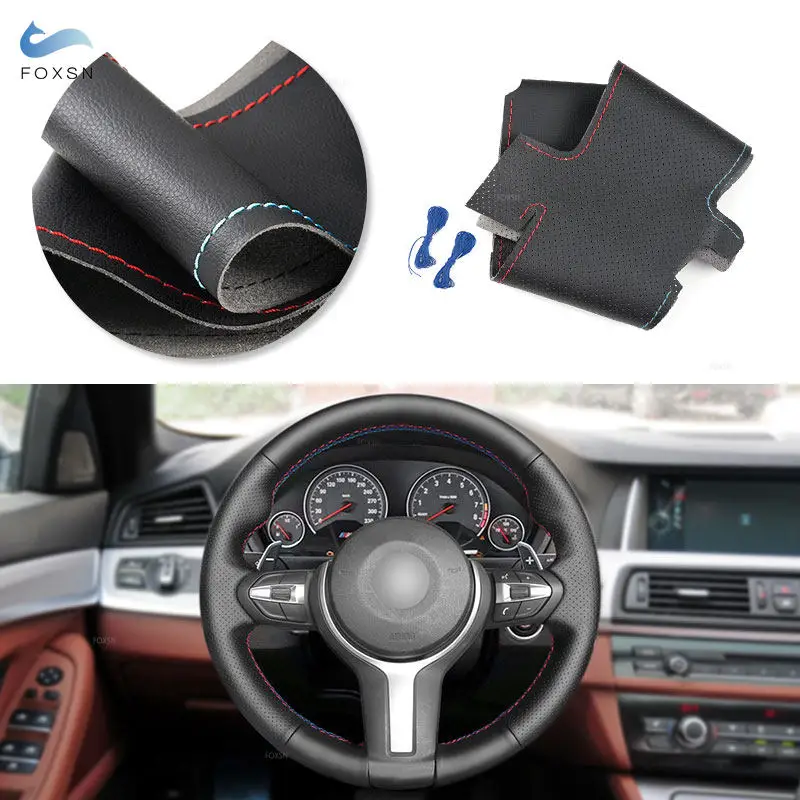 Funda de volante BMW M Sport de cuero con franjas rojas y azules