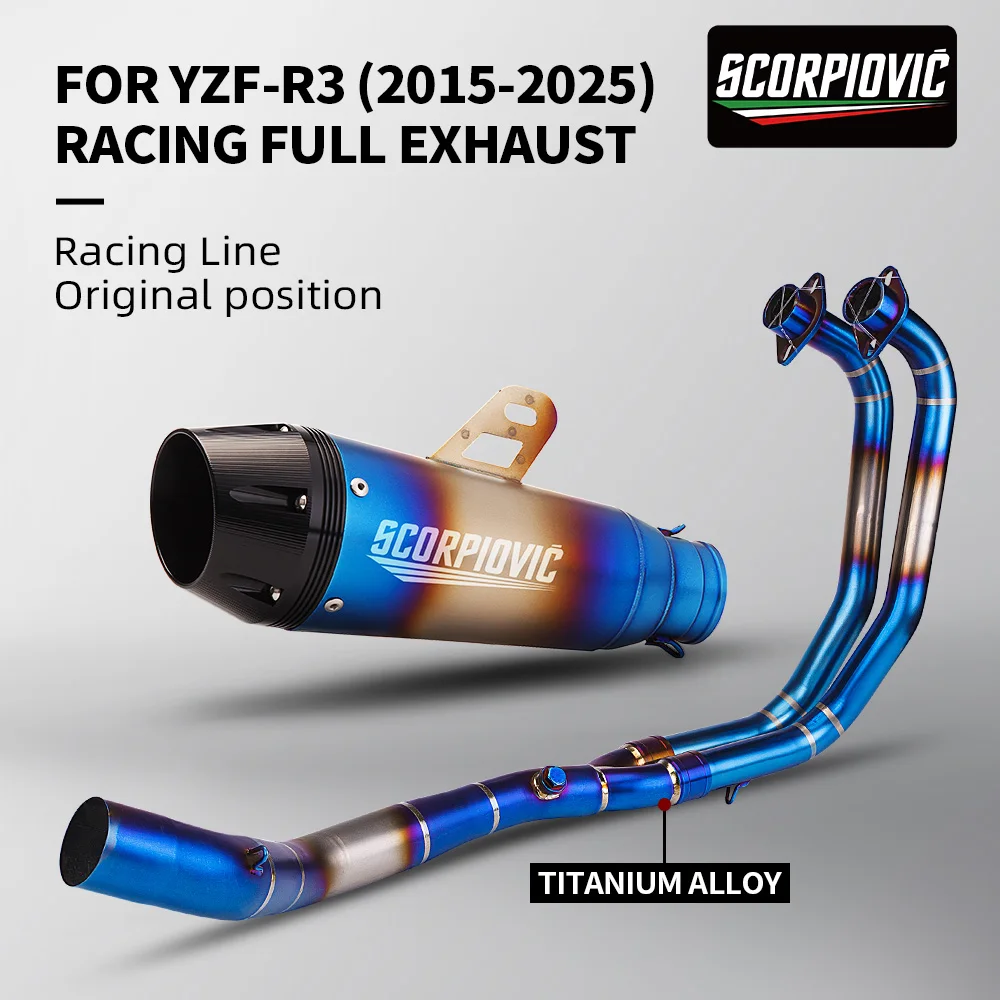 Para YZF R3 R25 MT03 sistemas completos de escape de motocicleta silenciador de tubo de enlace medio delantero