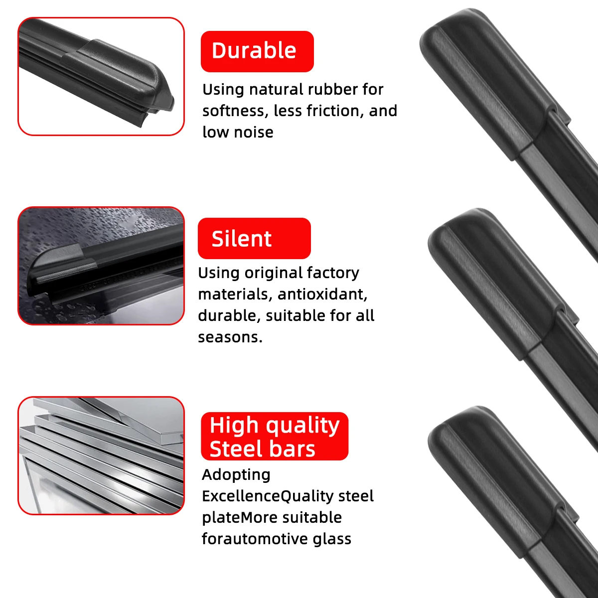 1 limpiaparabrisas Universal con gancho en forma de J/U, limpiaparabrisas sin marco, tira de goma Natural, limpiaparabrisas de 13 "14" 15 "16" 17 "18" 19 "20" 21 "22" 24 "26" 28" - imagen 4