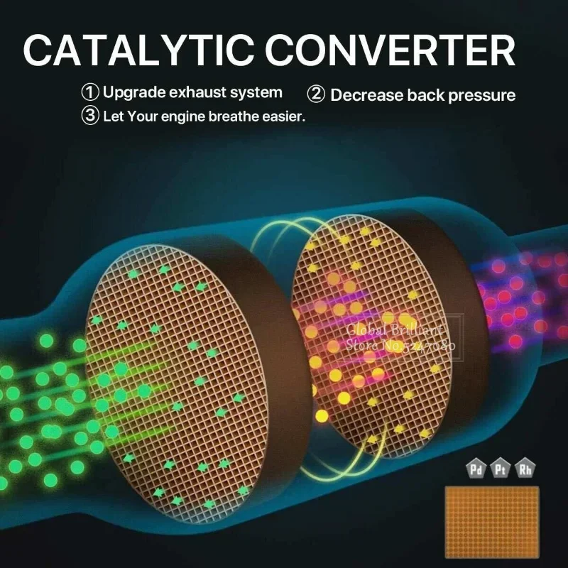 Silenciador Universal de 52cm de longitud para coche, convertidor catalítico, sistemas de escape, alto flujo, rendimiento, entrada/salida, 45-55mm - imagen 3