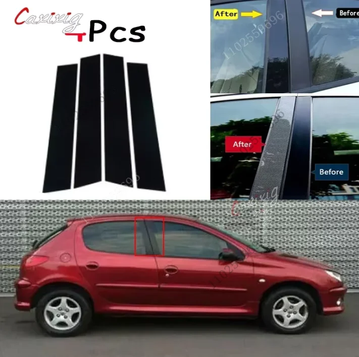 4 Uds. Pilar de coche cubierta de poste embellecedor de puerta pegatinas de moldura de ventana para Peugeot 206 2004-2010 207 2009-2013 Citroen C2 2006-2013