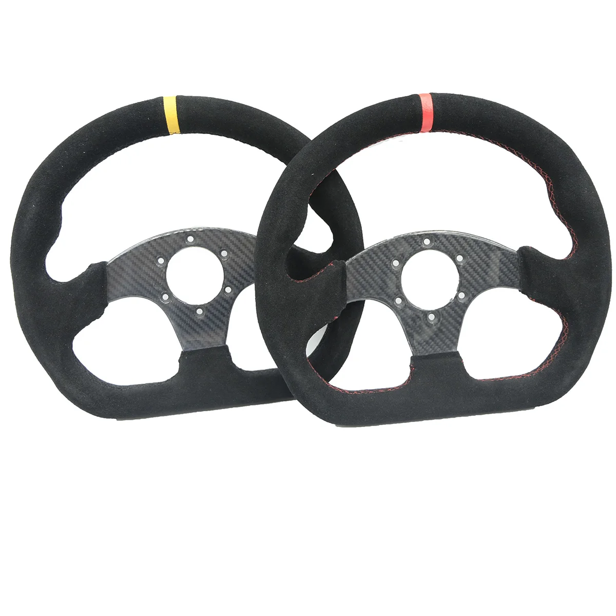 Volante racing plano fibra de carbono con gamuza azul/amarillo - imagen 5