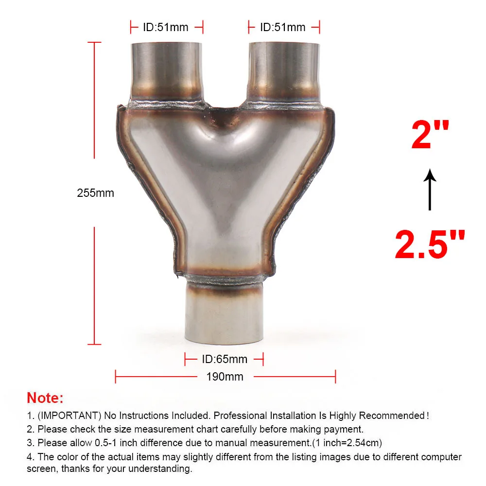 Tubo Y de escape 2,5'' con doble salida de 2'' inoxidable reversible