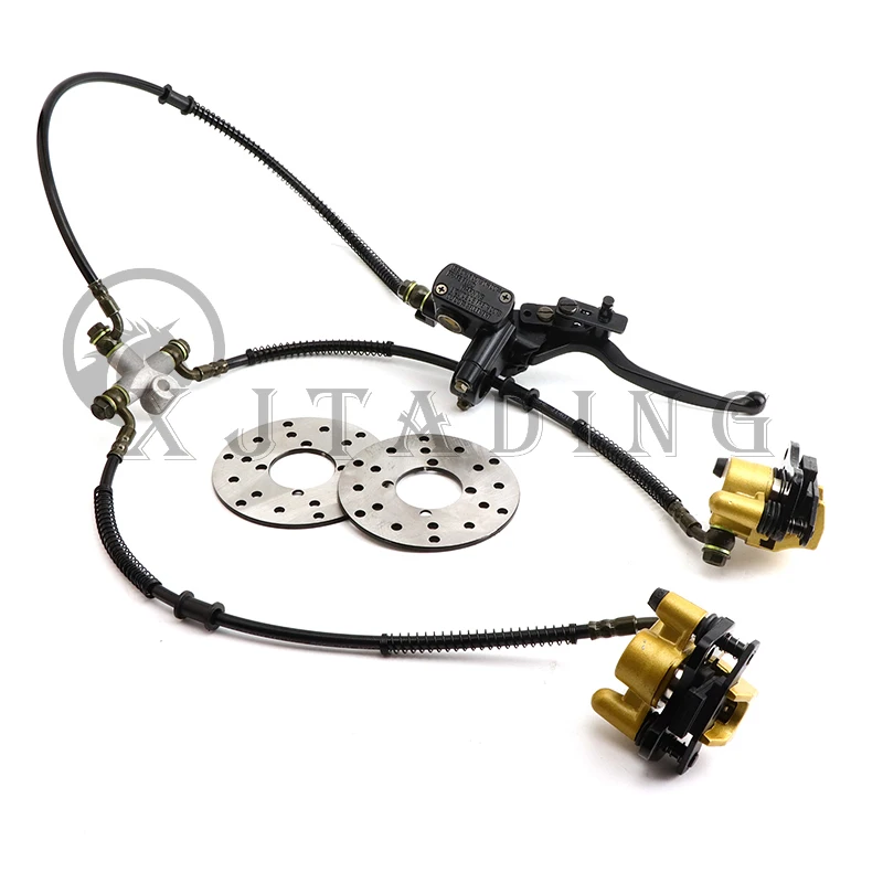 1 Juego de conjunto de freno de disco doble, sistema de pinza de freno de disco delantero para 70cc, 90cc, 110cc, 125cc, ATV Buggy Quad, accesorios para motocicleta
