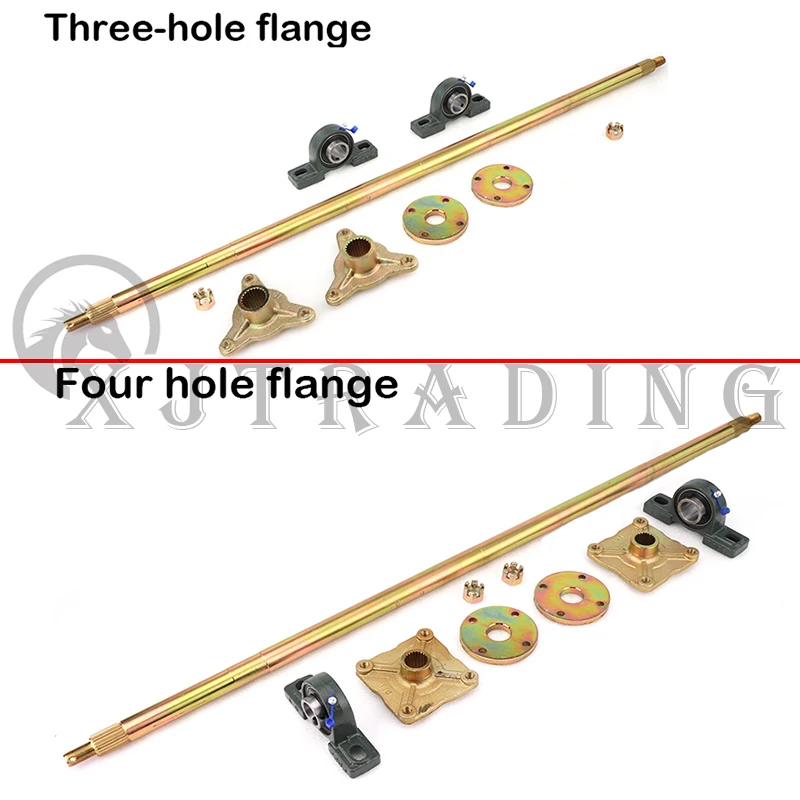 Primer plano del eje mostrando ranuras y puntos para fijar bujes y discos
