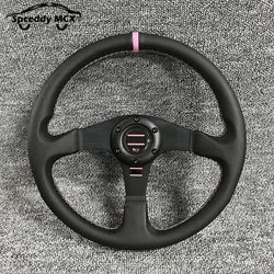 Volante de carreras JDM de cuero universal 350 mm rosa