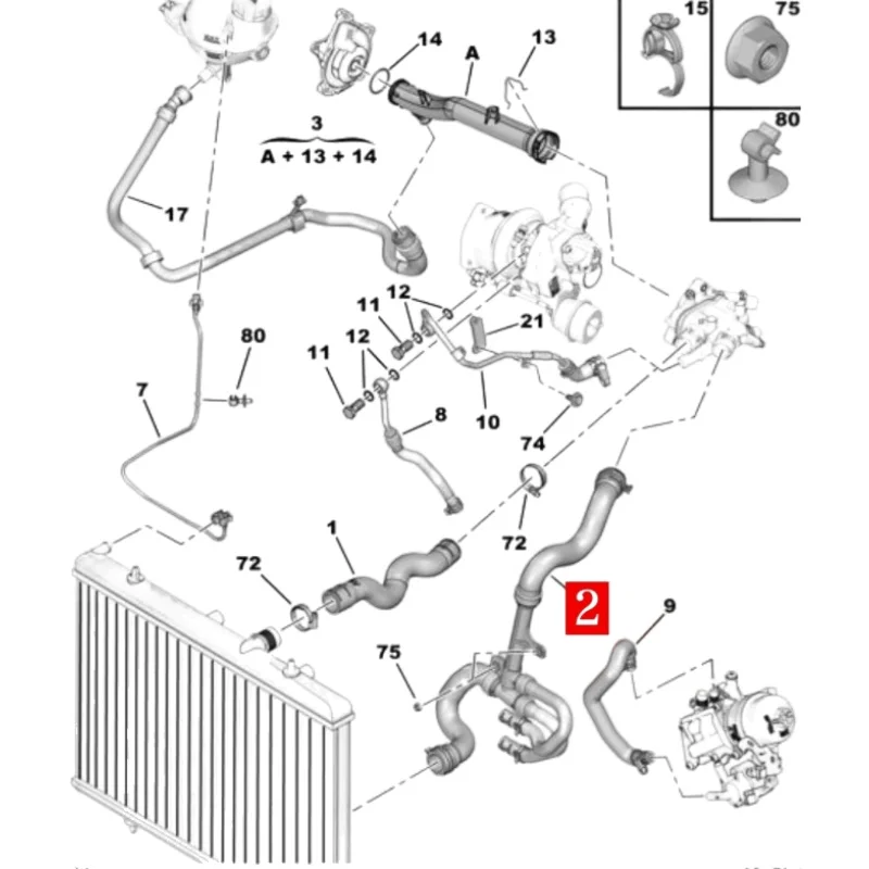 9805448180 Tubo de salida radiador - Peugeot 2008 - imagen 2