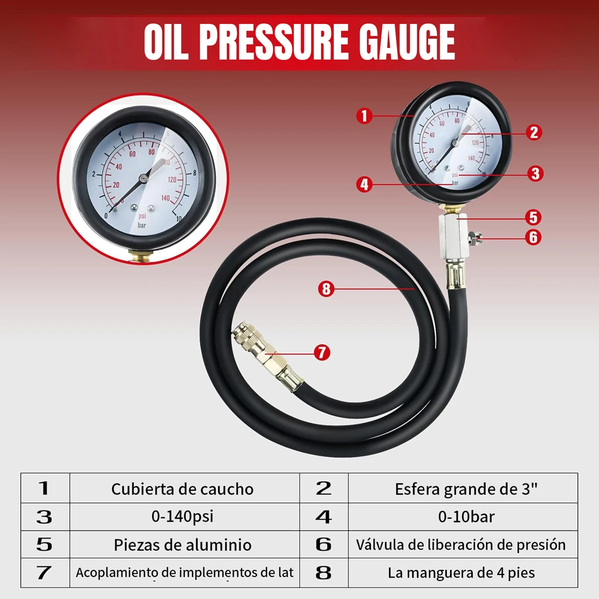 Kit manómetro presión aceite motor - 12 piezas