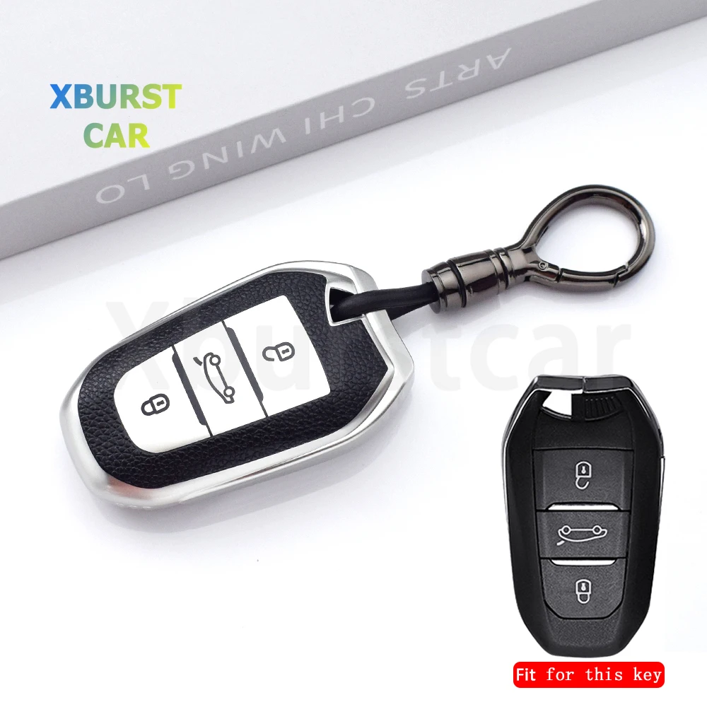 Funda de llave TPU efecto cuero para Peugeot 308 y Citroën C4