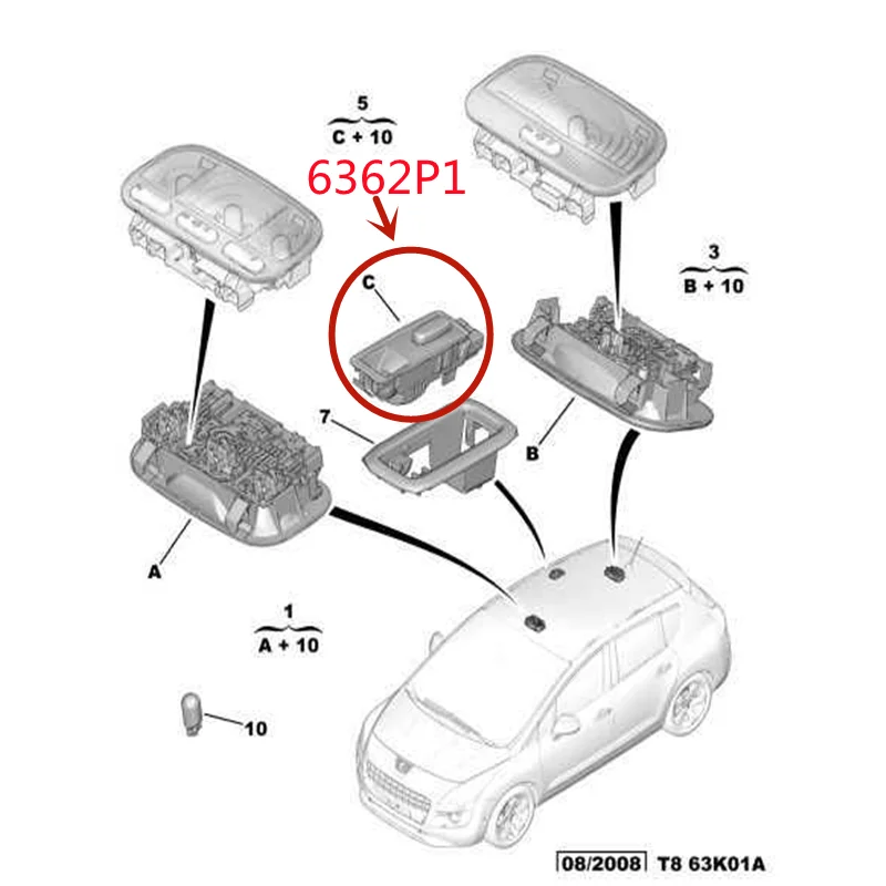 6362P1 luz de lectura interior Peugeot 3008/Citroën C4 Picasso - imagen 4
