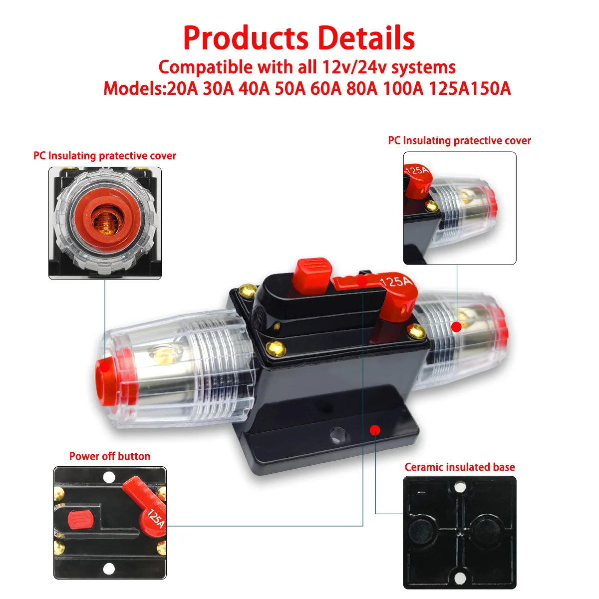 Disyuntor portafusibles reiniciable impermeable para coche - imagen 2