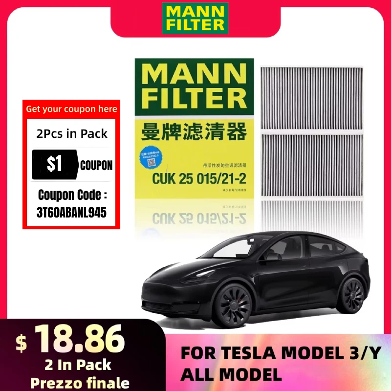 Filtro cabina MANN CUK25015 con carbón activado – Tesla Model 3 Y