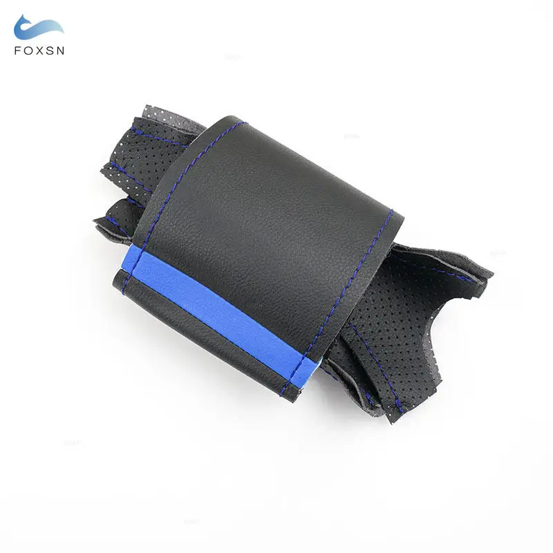 Para Opel Corsa C Combo C 2001-2006 Vauxhall Holden Tigra trenza a mano protector para volante de coche cuero negro línea azul tira azul - imagen 2