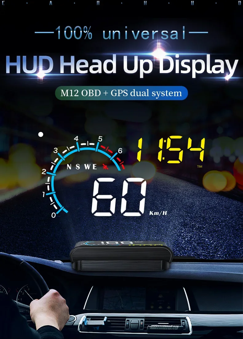 Pantalla HUD M12 con información de conducción