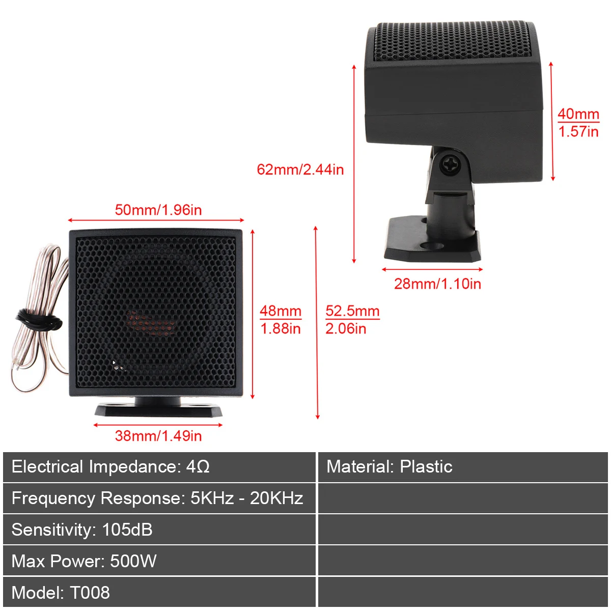 Tweeter de cúpula mini para coche de 500 W y 4 ohmios - imagen 2