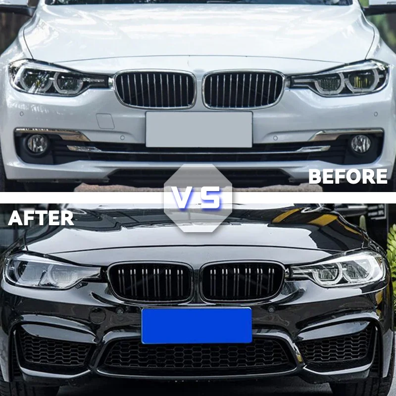 Rejilla de parachoques BMW Serie 3 F30/F31/F35, doble lama negra - imagen 2