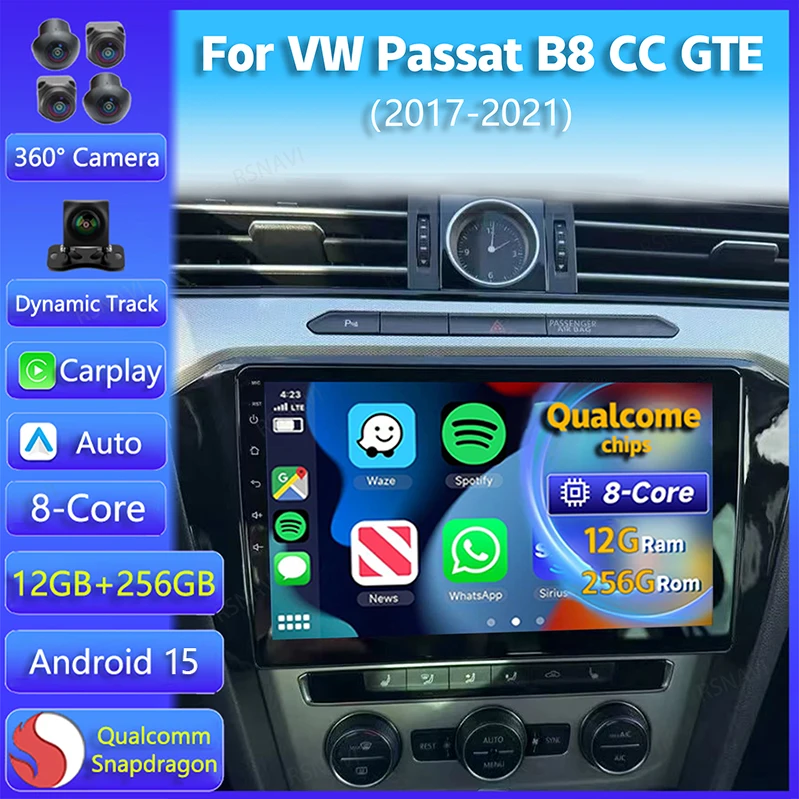 Autoradio Android 15 CarPlay Volkswagen Passat B8 2017-2021 WiFi 4G DSP