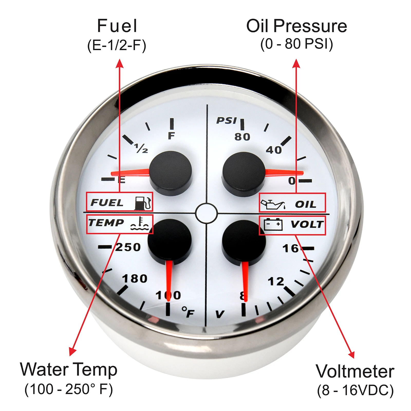 Reloj 4 en 1 de presión de aceite, nivel de combustible y temperatura - imagen 3