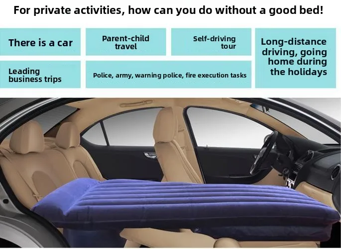 Cama de coche inflable preparada para dormir durante un viaje