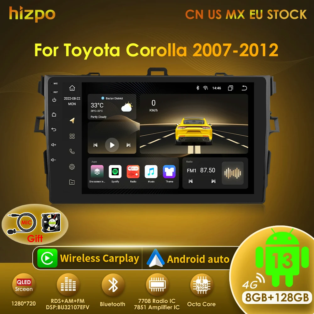 Hizpo Radio Android 2 DIN para Toyota Corolla E140/E150 2007-2011