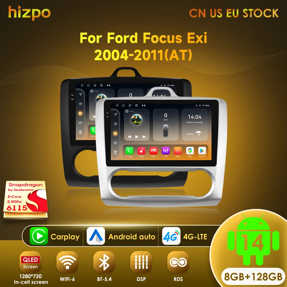 Hizpo Radio 2DIN Android 14 con CarPlay – Ford Focus 2004-2011