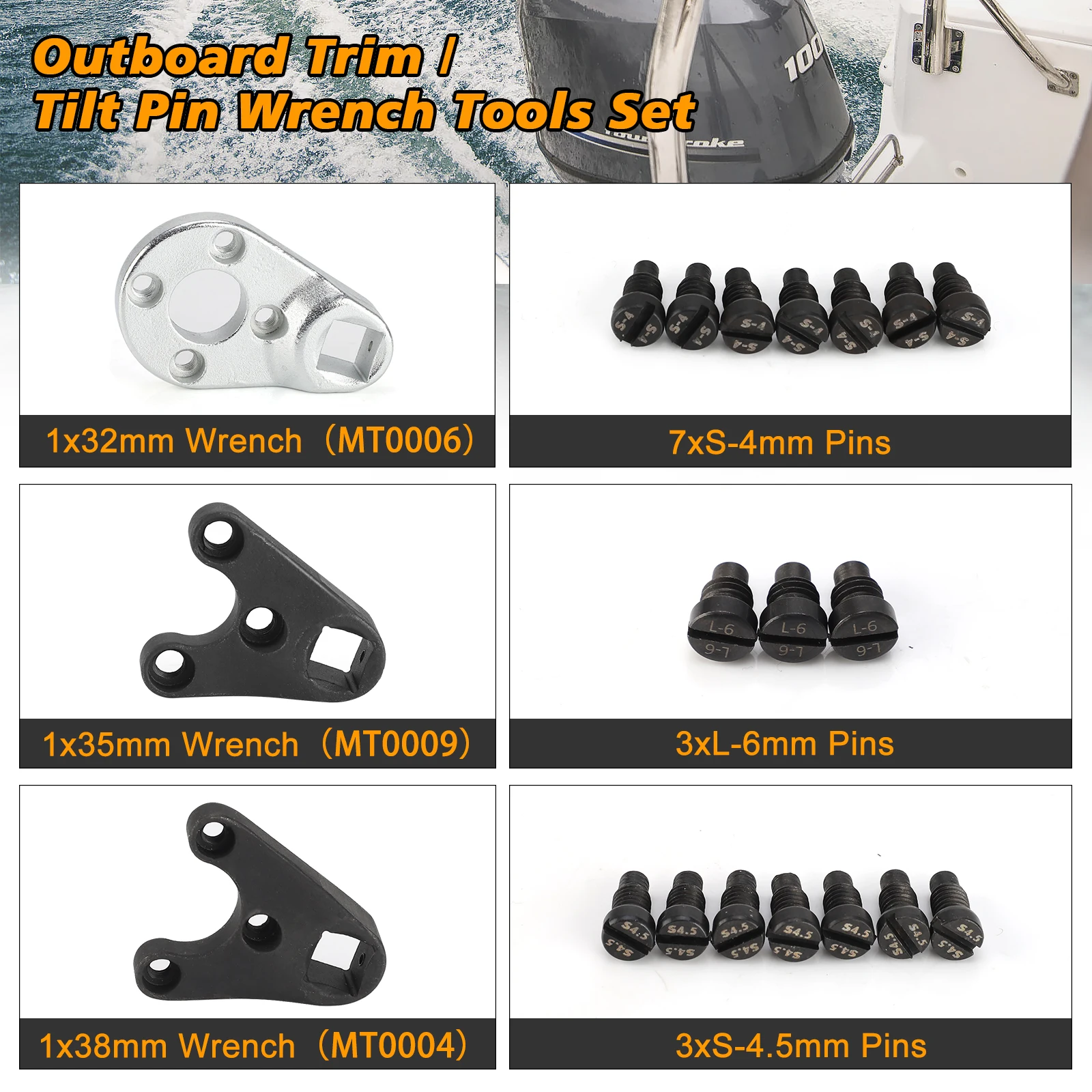 Juego de herramientas de llave de pasador de inclinación de ajuste fueraborda MT0004 MT0006 MT0009 apto para Yamaha Suzuki todos los accesorios de tapas de extremo hidráulico Seastar - imagen 5